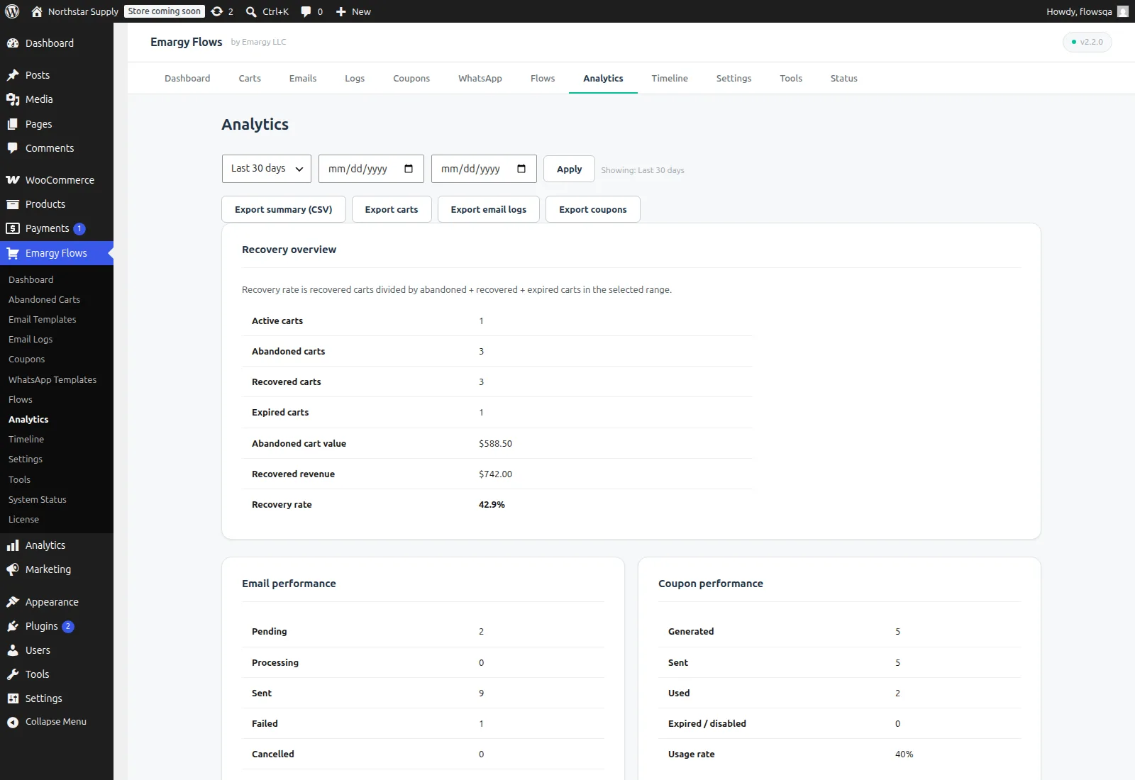 Emargy Flows interface