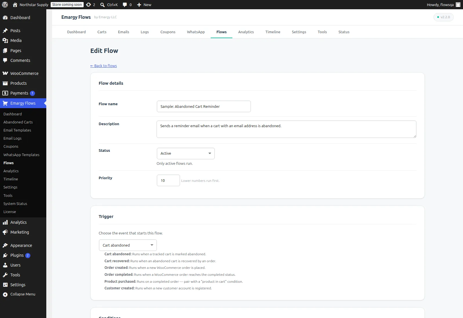 Emargy Flows interface