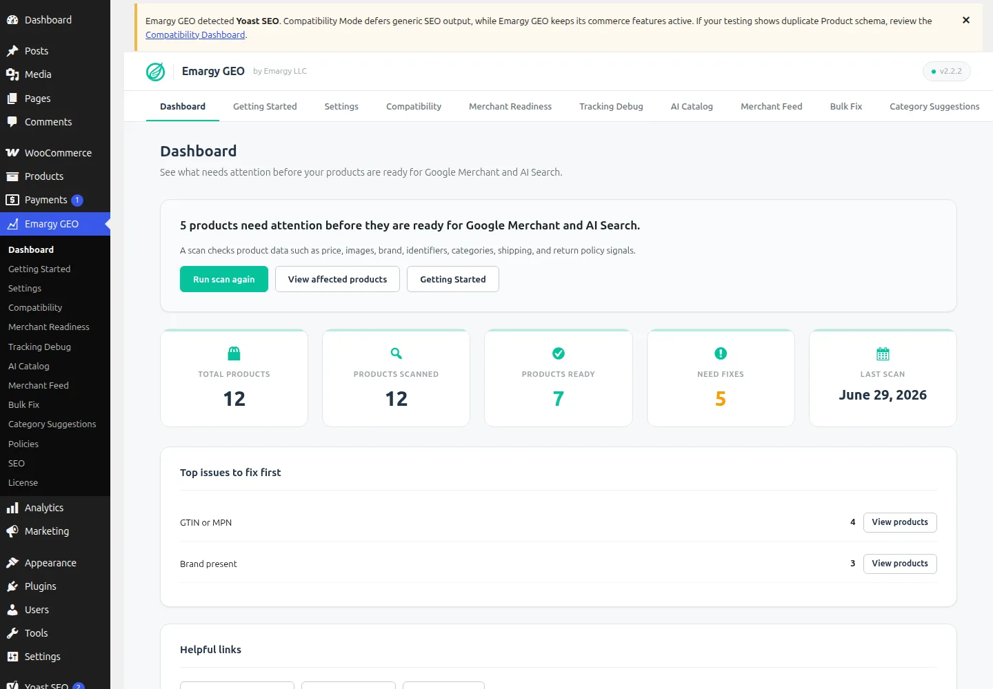 Emargy GEO product dashboard interface