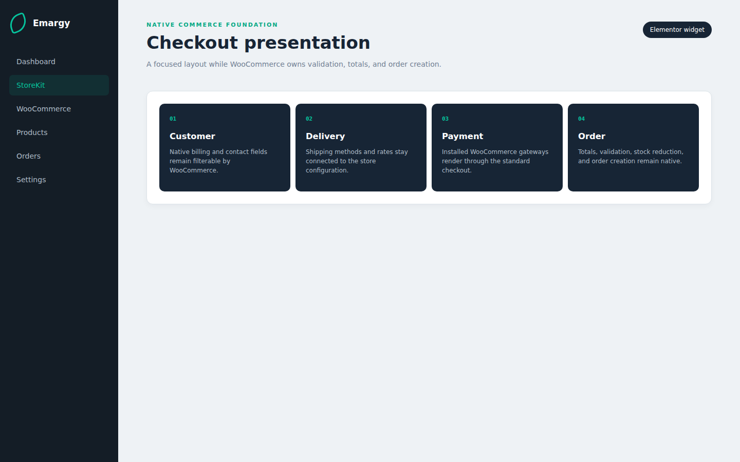 Emargy StoreKit WooCommerce checkout component architecture