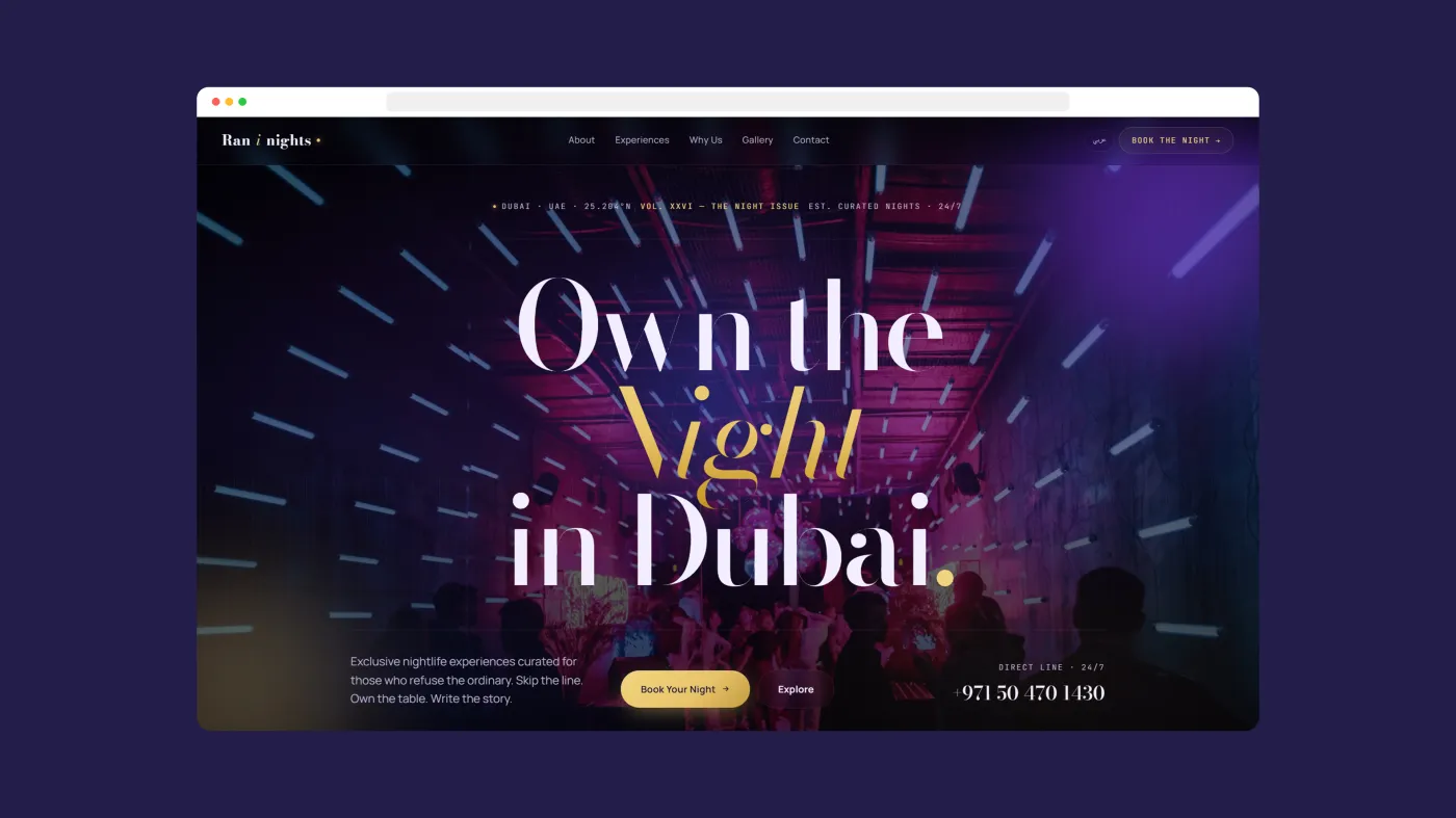 Rani Nights — Bilingual Nightlife Concierge Website in Dubai