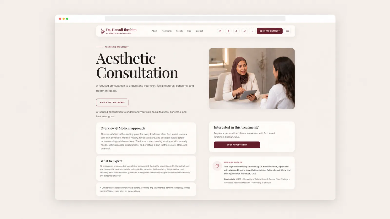 A touch-focused services experience highlighting the clinic’s main treatment categories.