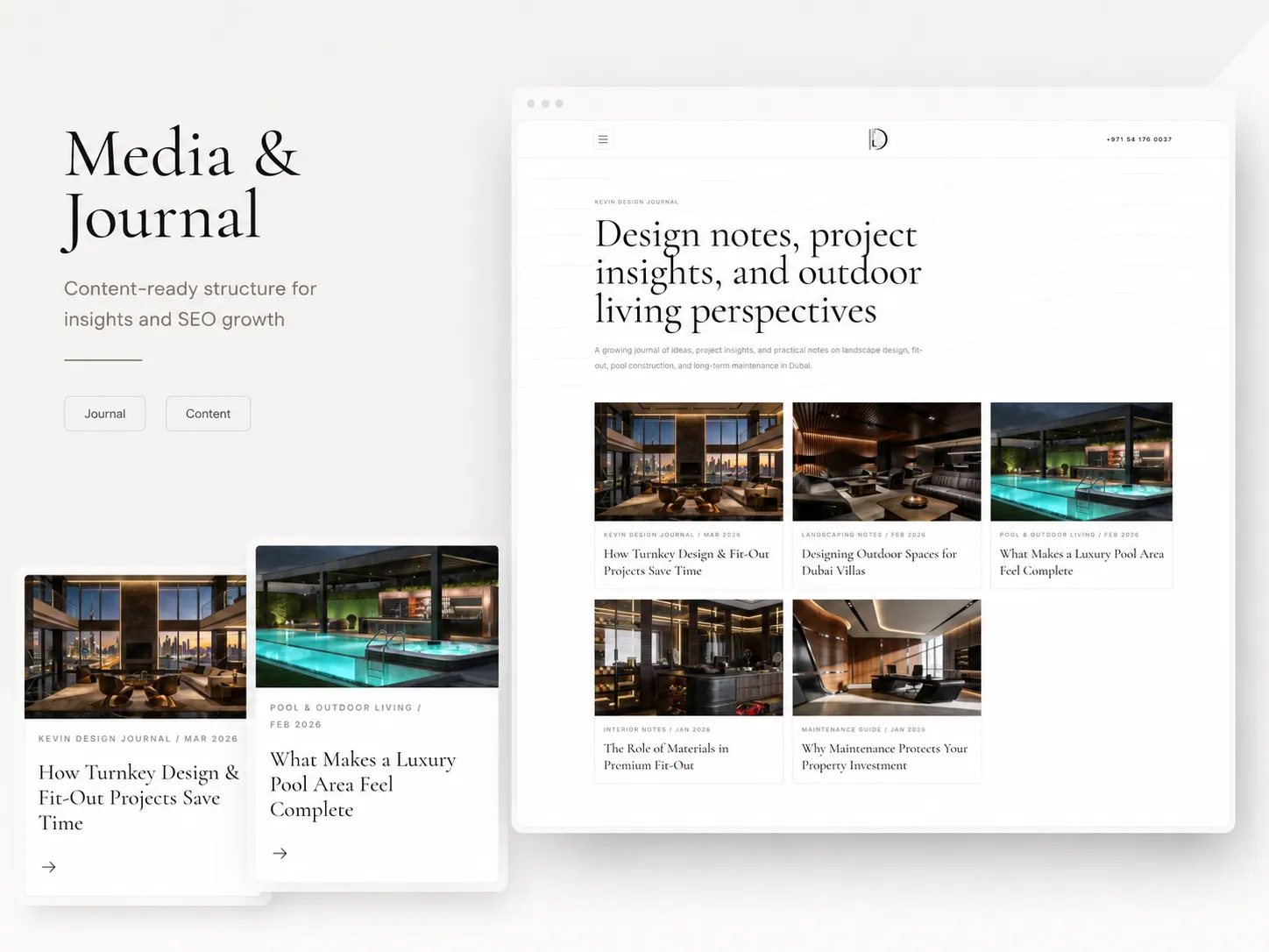 Content-ready journal structure built to support project insights, service education, and future SEO growth.