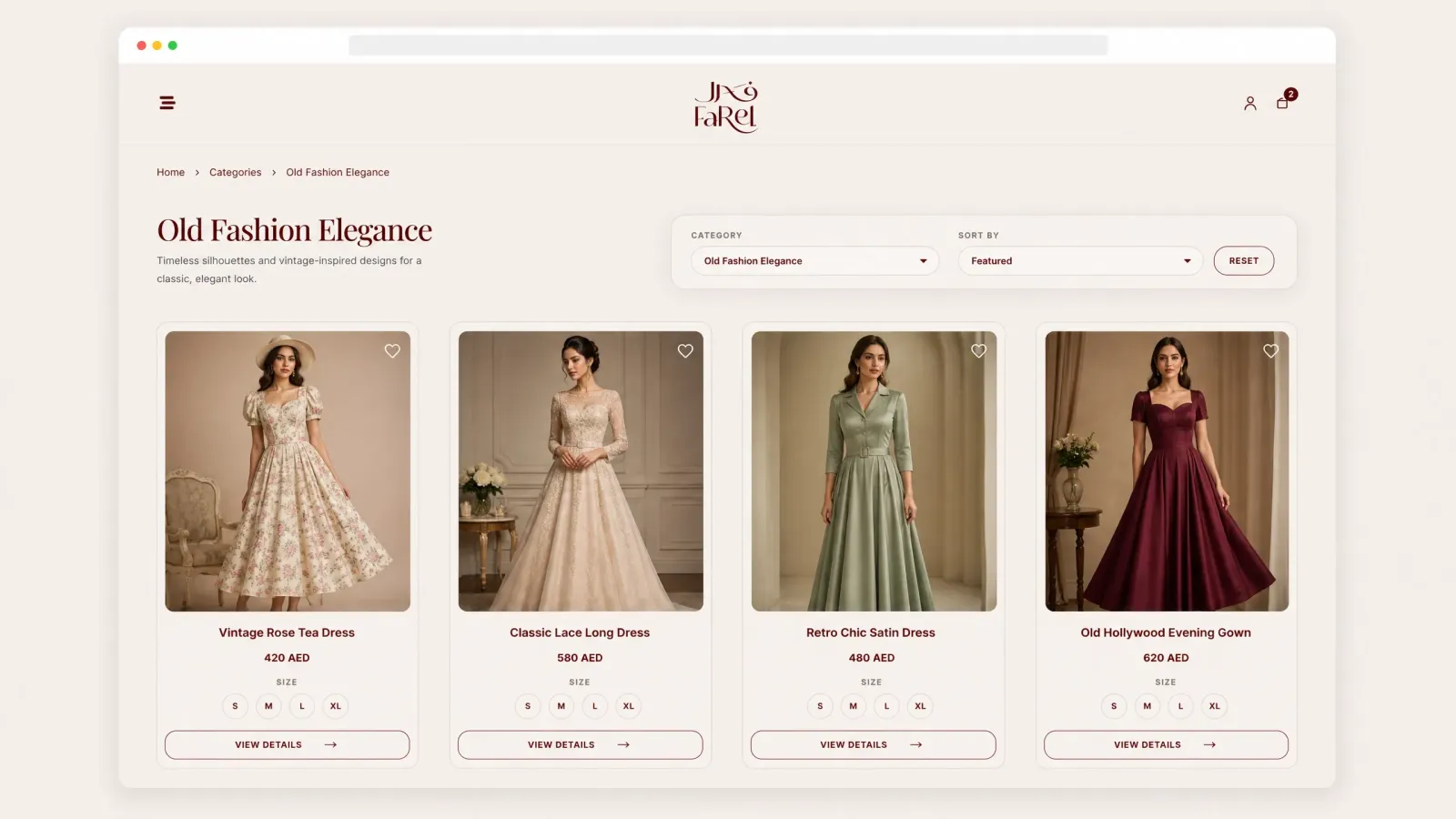 A focused category browsing page with curated product cards, sorting controls, wishlist actions, and a clean layout for collection-based shopping.